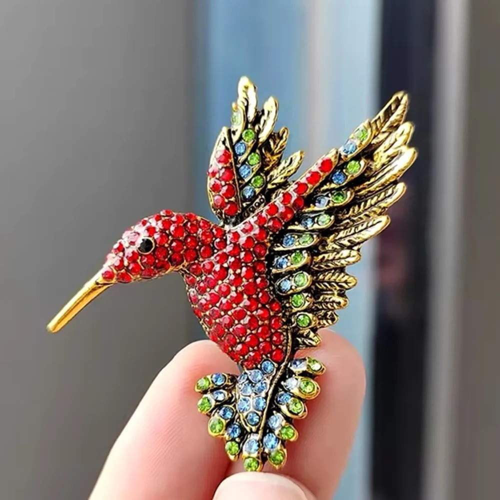 Red Hummingbird Crystal Brooch